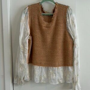 BY ANTHROPOLOGIE LAYERED SWEATER VEST, Neutral Motif, 2X